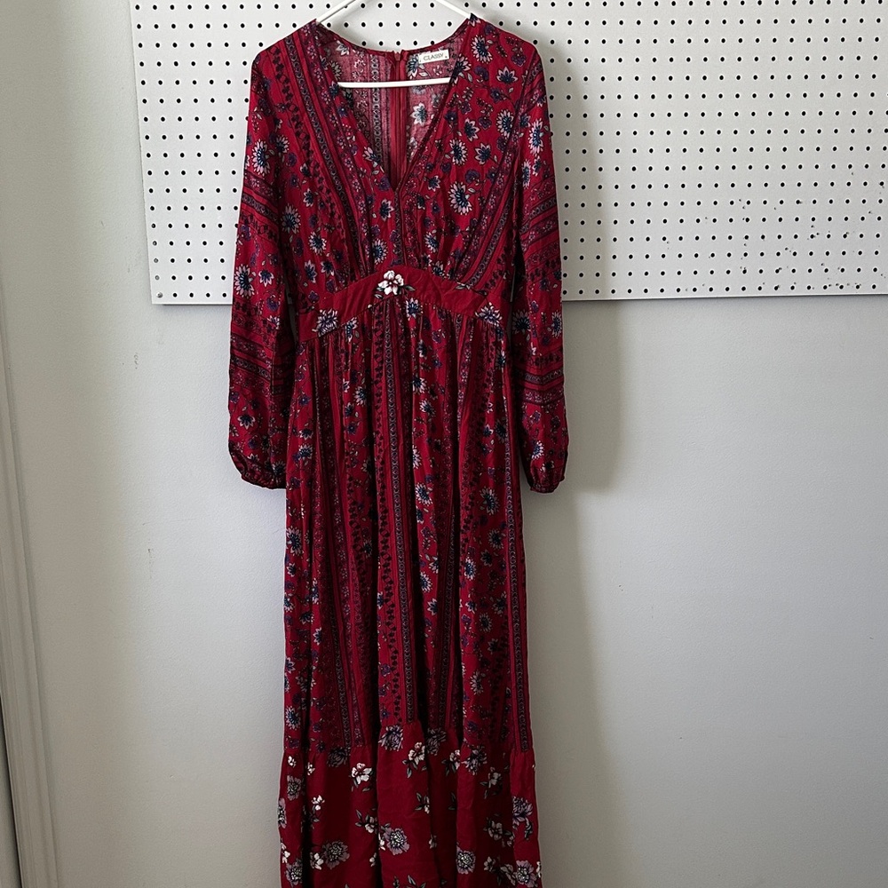 Chic Long Sleeve Red Floral Dress
